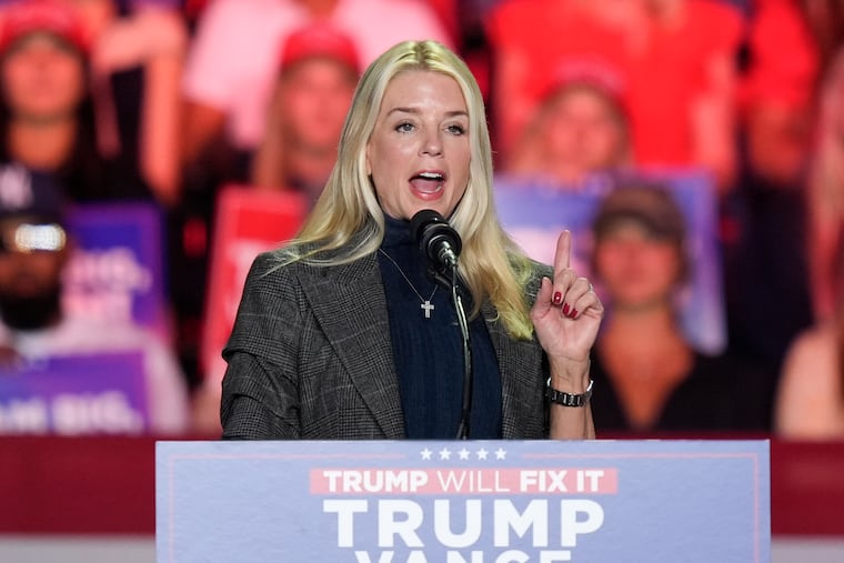 Former Florida Attorney General Pam Bondi, speaks before Republican presidential nominee former President Donald Trump at a campaign rally.