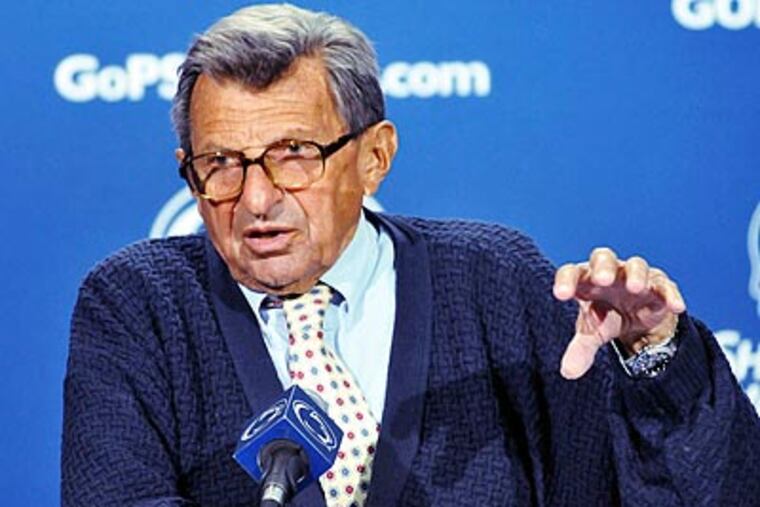 Joe Paterno challenged his players after their lackluster week of practice leading up to the loss to Alabama. (AP Photo/Gene J. Puskar)