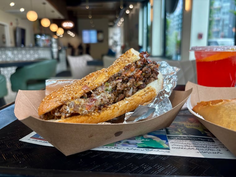 Pakistani chopped cheese sandwich at Karak Cha inside Kabobeesh.