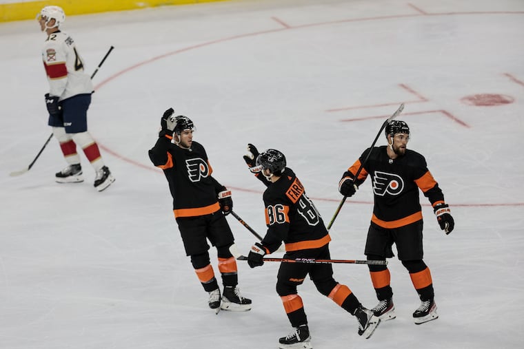 The Flyers, including forward Joel Farabee (center), know they need to generate more offensively, which starts with their play in the defensive and neutral zones.