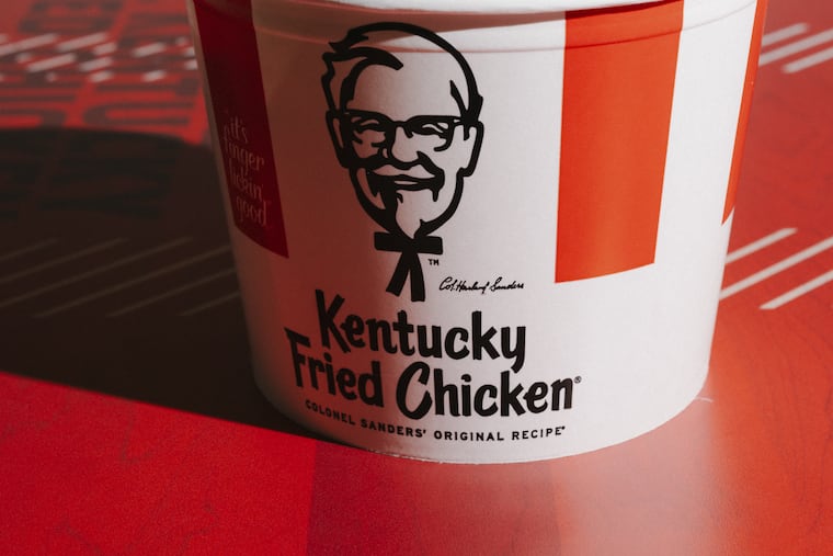 A bucket of fried chicken at a KFC restaurant in McKinney, Texas, on Oct. 14, 2025.