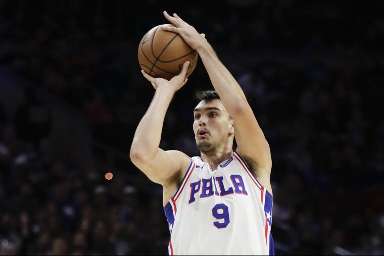 Sixers forward Dario Saric shoots the basketball against the Orlando Magic on Saturday, October 20, 2018 in Philadelphia.