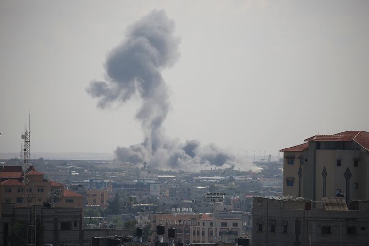 Smoke rises following an Israeli airstrike in Rafah, southern Gaza Strip on Tuesday.