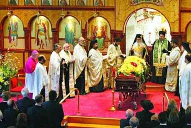 The memorial service (above) for Drexel president "Taki" Papadakis at St. Luke's Greek Orthodox Church, in Broomall.
