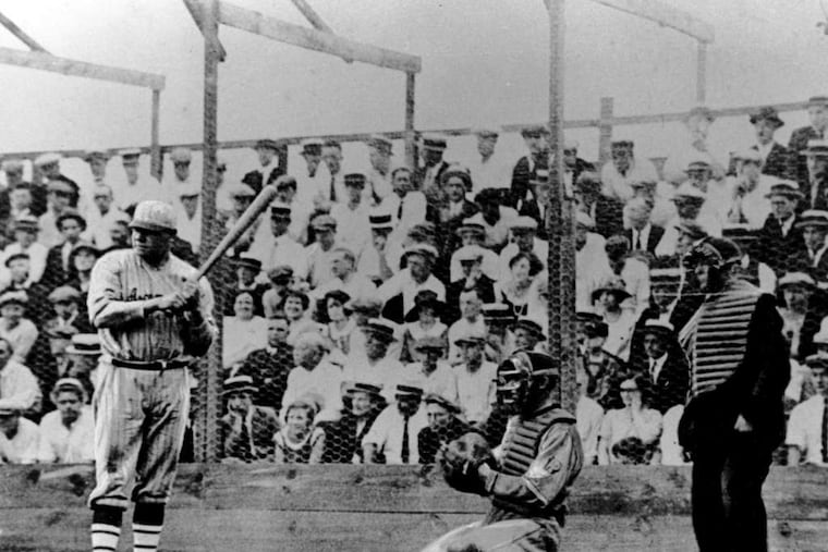 Babe Ruth in an Ascension of Our Lord parish uniform, playing in an exhibition fund raiser at I and Tioga Streets in the city’s Harrowgate section in 1923.