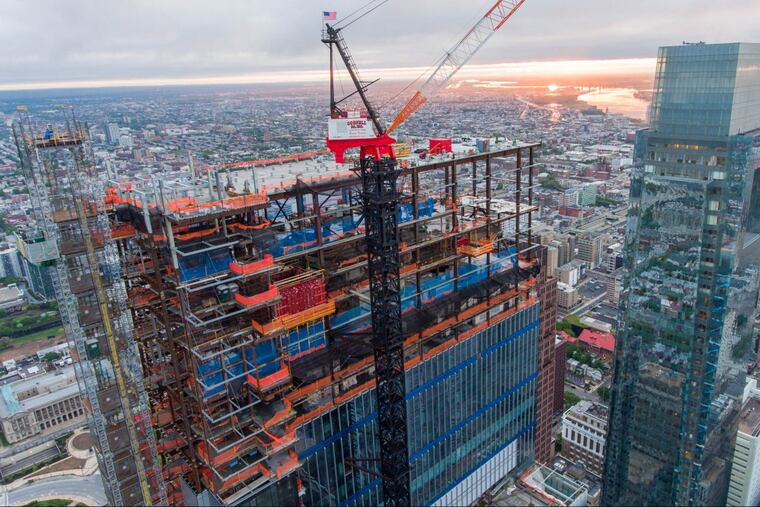 A Philadelphia-area union work stoppage has slowed construction on buildings such as the new Comcast Corp. tower.