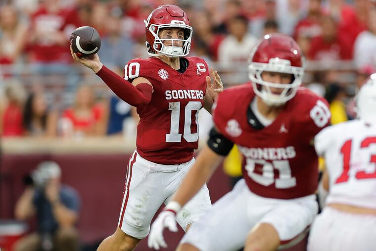 Oklahoma quarterback John Mateer brings his high-powered passing attack to the Linc to face Temple.