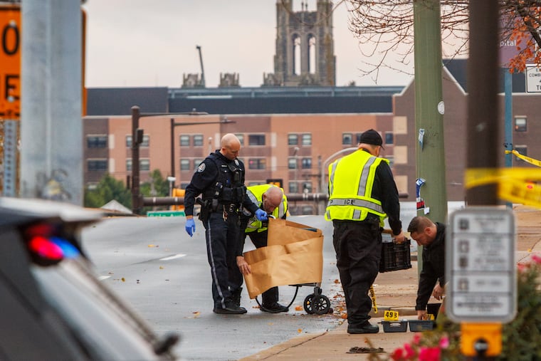 Lower Merion police investigate a fatal hit-and-run involving a wheelchair and vehicle near Conshohocken State Road and City Avenue early Monday morning November 11, 2024.
