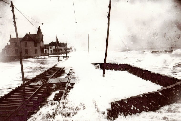A series of of nameless storms in the early twentieth century destroyed South Cape May. This circa 1909 photo of approximately Thirteenth and Beach Avenues looking east toward Cape May City, shows a glimpse of the torture spree. (Photo courtesy of The Summer City by the Sea, An Illustrated History of Cape May, NJ. by Emil R. Salvini, Rutgers University Press- 1998)