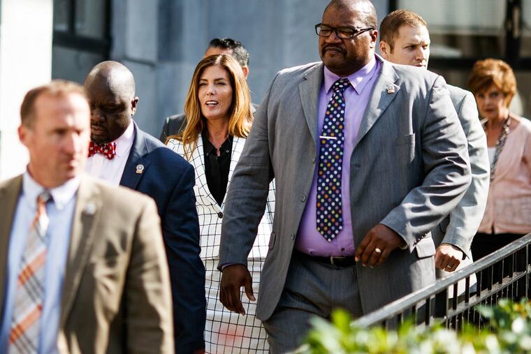 Pennsylvania Attorney General Kathleen Kane leaves after the second day of her trial at the Montgomery County Courthouse in Norristown on Tuesday, Aug. 9, 2016.