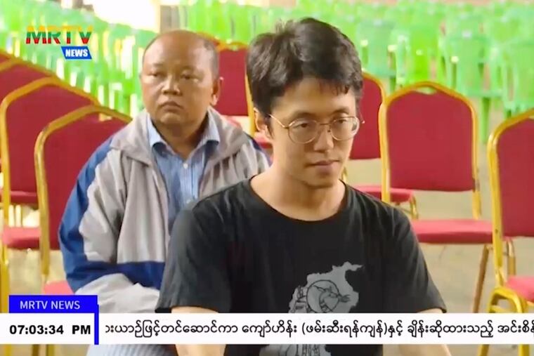 In this image taken from video by Myanmar state broadcaster MRTV, Japanese national Toru Kubota is shown seated during a ceremony inside the Insein prison in Yangon, Myanmar on Thursday, Nov. 17, 2022. Myanmar’s military-controlled government says it is releasing and deporting an Australian academic, a Japanese filmmaker, an ex-British diplomat and an American as part of a broad prisoner amnesty marking the country’s National Victory Day.