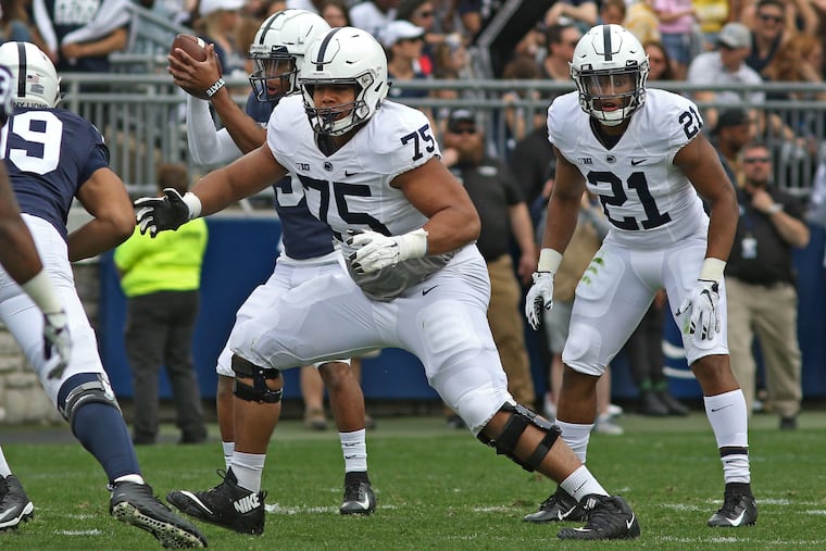 Penn State lineman Des Holmes (75)
