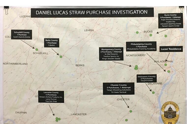 Daniel Lucas spent nearly three months traveling throughout Southeastern Pennsylvania to purchase guns that investigators say were then illegally given to others.