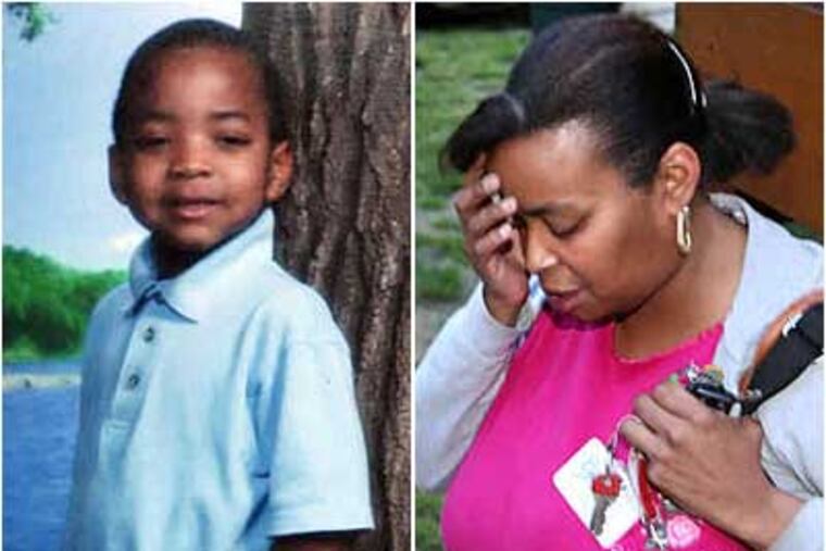 Toni Faust (right), mother of Zion Faust-Nelson (left), 6, said her son suffered severe head trauma when he was struck by a hit-and-run driver in West Oak Lane on Sunday. (Steven M. Faulk / Staff Photographer)