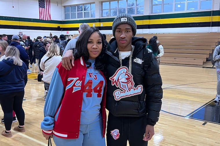 Ashley Morton with her son, Father Judge basketball star Derrick Morton-Rivera.