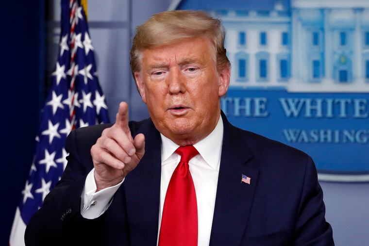 President Donald Trump speaks about the coronavirus in the James Brady Briefing Room,.