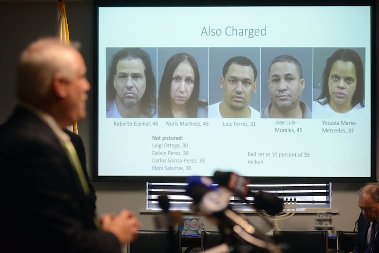 Bucks County District Attorney Matthew Weintraub discusses the arrest of 11 people in a drug selling ring Wednesday, December 12, 2018 at Warminster Police Department in Warminster, Pennsylvania. Authorities recovered more then 100 pounds of heroin and fentanyl from the home.