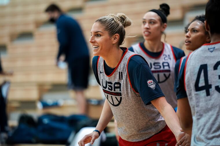 Elena Delle Donne (center) taking part in a U.S. women's basketball team practice at Georgetown University in Washington, D.C., in February.