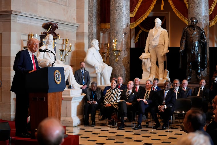 President Donald Trump speaks during the National Prayer Breakfast, at the Capitol in Washington, Feb. 6, 2025.