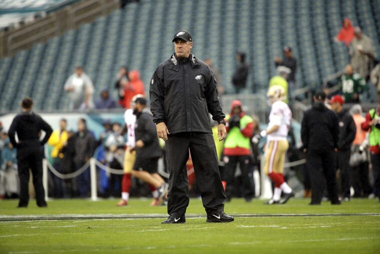 Eagles head coach Doug Pederson before the Eagles-49ers game on Sunday.