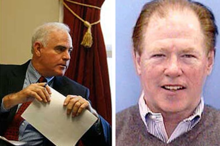 The state Attorney General's office arrested Paul V. Summer (right) ,of Upper Darby, today on charges he forged signatures on election papers for U.S. Rep. Patrick Meehan (left) last year.