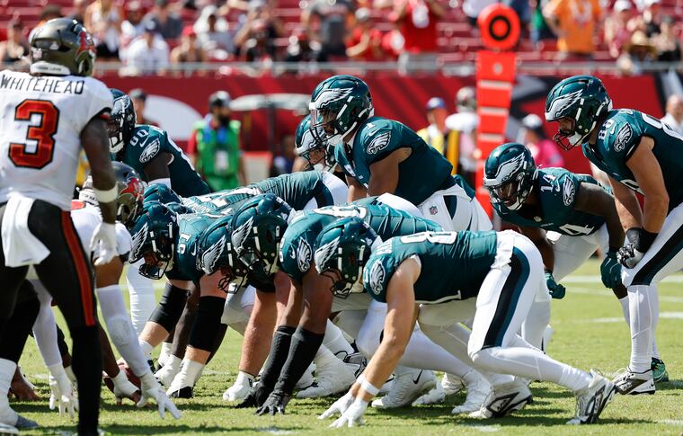 Eagles quarterback Jalen Hurts gets under center for a Tush Push during last year's loss to the Bucs.
