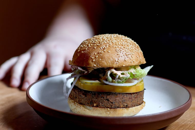 The vegan bean and smoked mushroom burger at Pietramala in Northern Liberties.