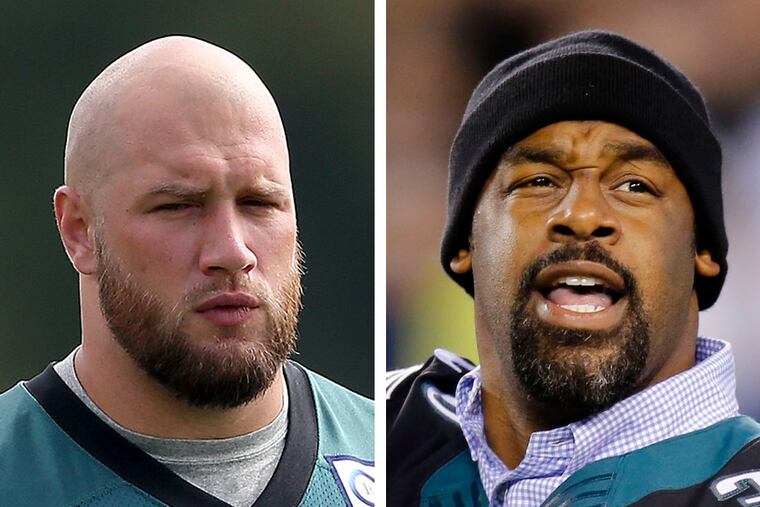 Eagles offensive lineman Lane Johnson (left) didn't appreciate what former quarterback Donovan McNabb (right) had to say about current quarterback Carson Wentz.