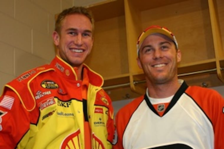 and NASCAR driver Kevin Harvick swapped uniforms before the Flyers played Toronto on Wednesday.