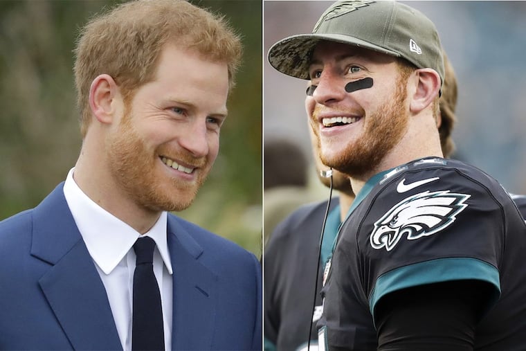 Since news of the royal engagement broke this week, football fans online have jokingly been comparing Prince Harry of Wales to Eagles quarterback Carson Wentz.