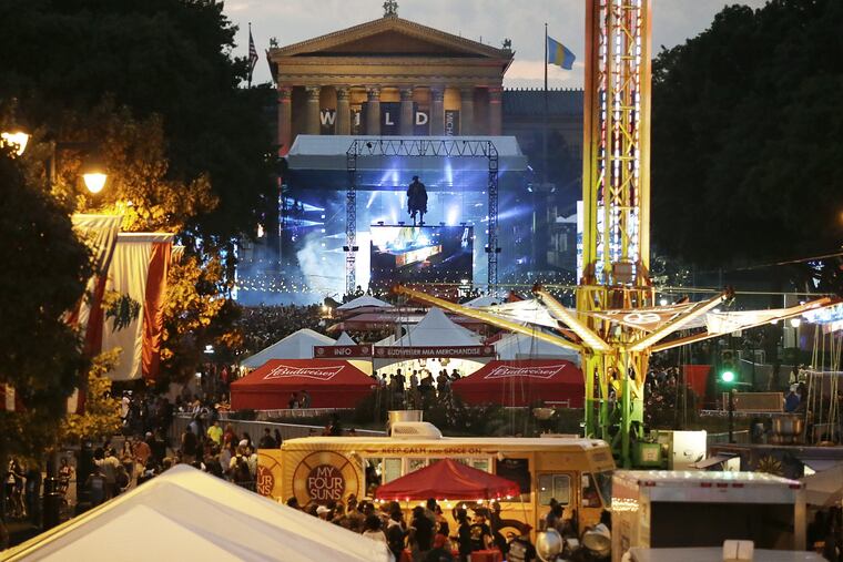 The Chainsmokers perform on the Rocky stage during the Budweiser Made In America festival on the Ben Franklin Parkway in Philadelphia on Sept. 3, 2017.