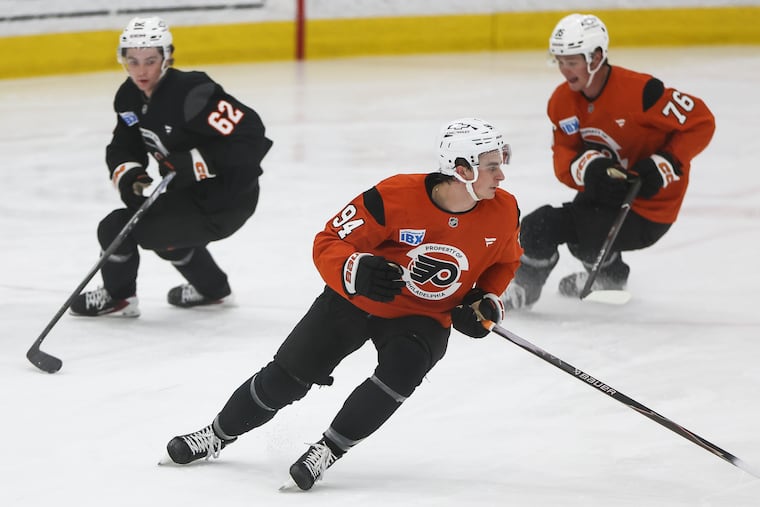 Porter Martone was on the ice Monday for his second development camp despite his playoff heroics last year with the Flyers.