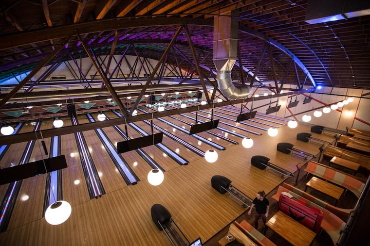 The view from the second floor of the main bowling area at South Bowl in South Philadelphia on February 24, 2015. (Colin Kerrigan / Philly.com)