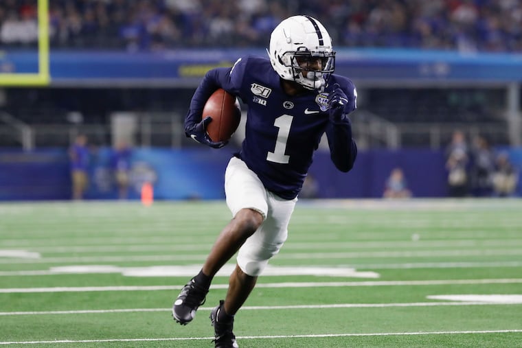 Penn State wide receiver KJ Hamler runs with the football against Memphis in the Cotton Bowl.