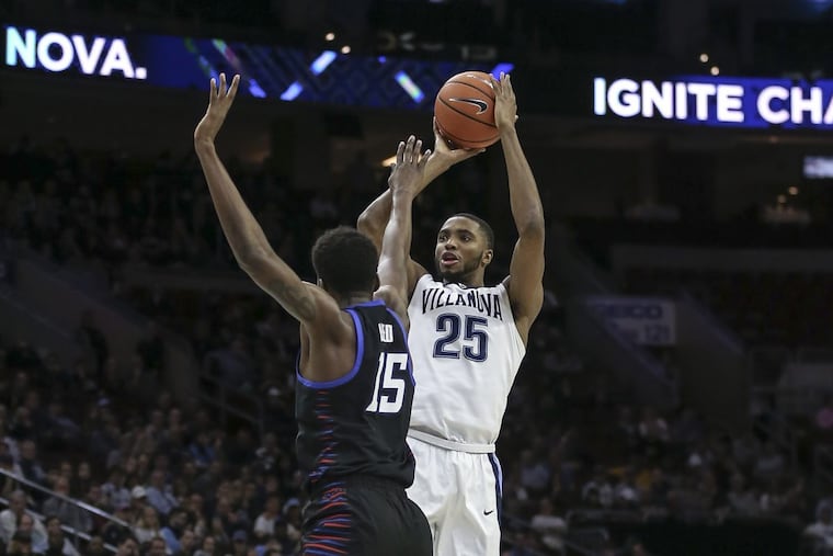 Villanova’s Mikal Bridges shoots over DePaul’s Paul Reed.