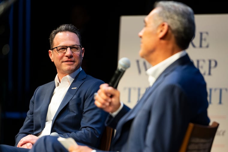 Gov. Josh Shapiro discusses his new book, "Where We Keep the Light," with Jay Wright, former head men’s basketball coach at Villanova University on Saturday, Feb. 28, 2026.