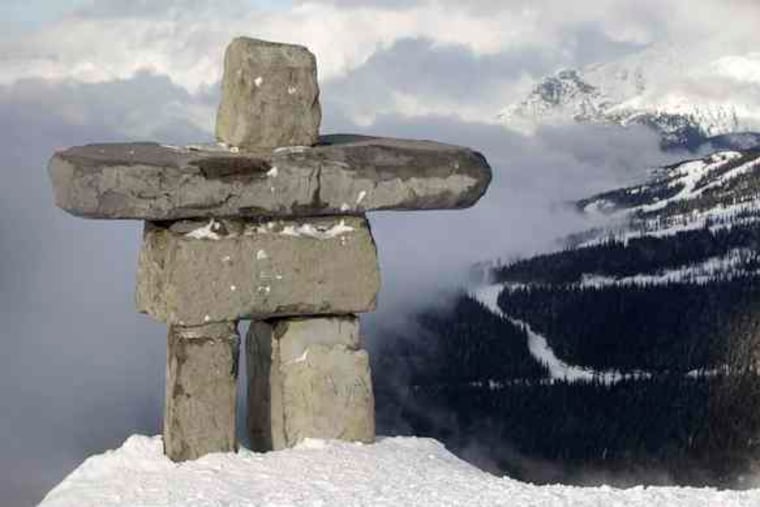 An inukshuk on Blackcomb Mountain near Whistler, British Columbia. The Inuit symbol serves as the basis for the Vancouver Olympics logo.
