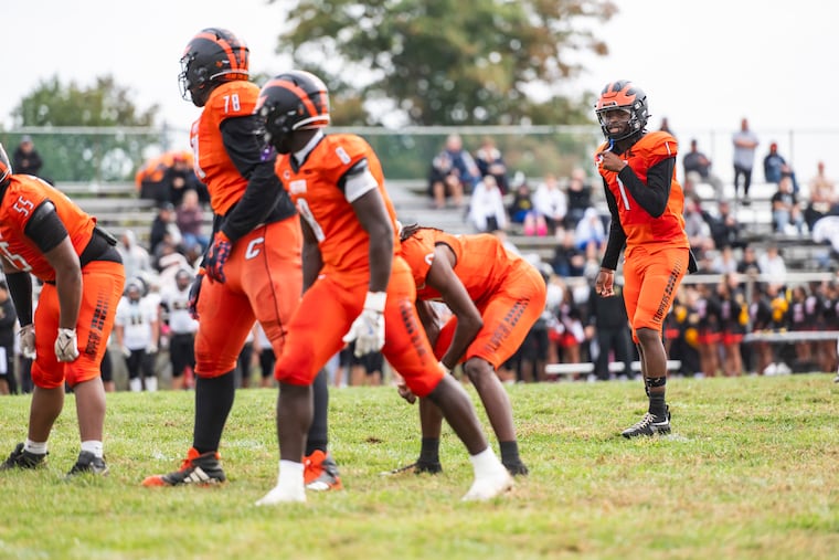 Jalen Harris (1) calls a play on Oct. 11. Chester High will face Springfield (Delco) for the District 1 Class 5A title on Friday.