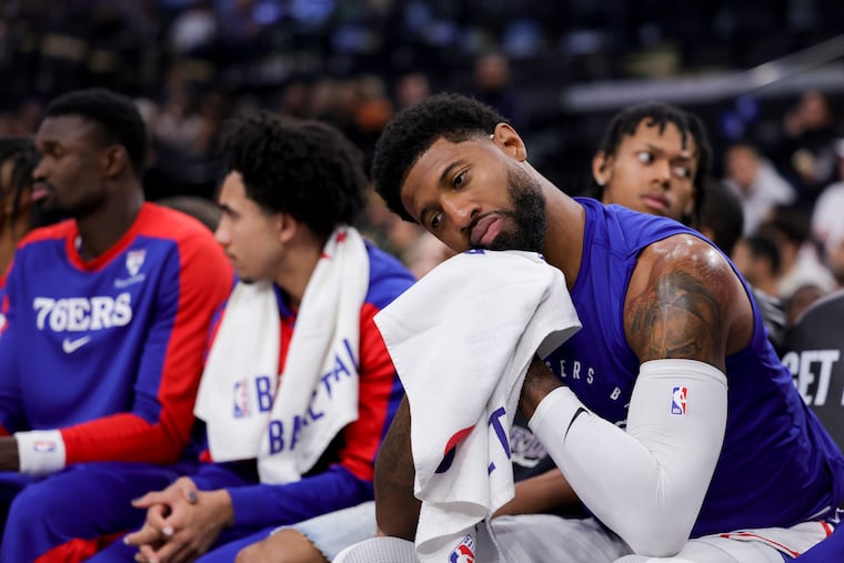 Forward Paul George sits on the bench against the Los Angeles Clippers on Nov. 6.