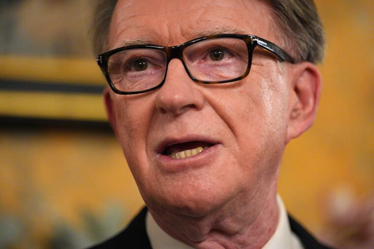 Britain's Ambassador to the United States, Peter Mandelson, speaks in Washington, D.C., earlier this year.