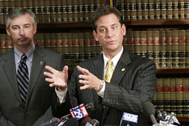 The coalition government in Montgomery County has left county commissioner Bruce Castor, right, fuming on the sidelines. (Eric Mencher/Inquirer)