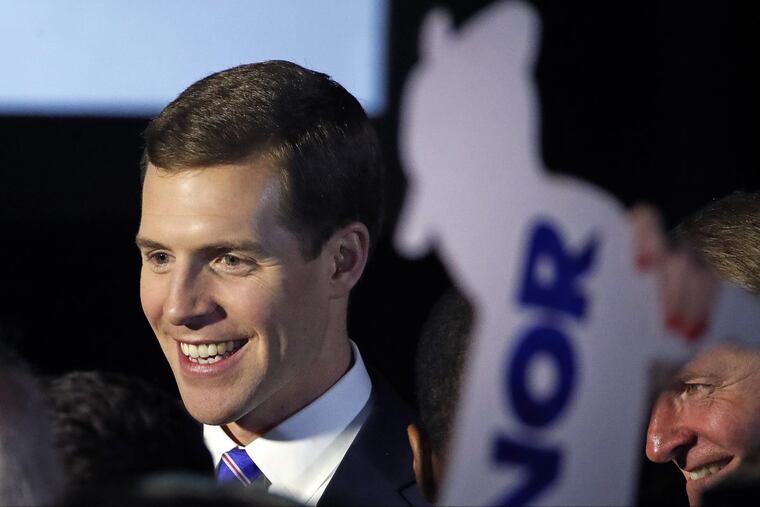 Conor Lamb, the Democratic candidate in the 18th Congressional District special election, declares victory early Wednesday in Canonsburg, Pa.. (AP Photo/Gene J. Puskar)