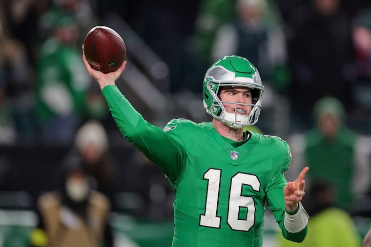 Eagles quarterback Tanner McKee passed for 241 yards with a touchdown and an interception in the loss to the Commanders.