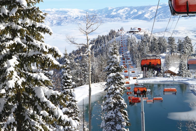 The Orange Bubble Lift whisks skiers and snowboarders up the mountain at Canyons, a section of the Park City resort in Utah. The seats are heated, and a plastic shield keeps the wind off riders.