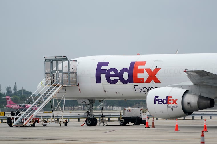 A FedEx cargo plane is shown on the tarmac at Fort Lauderdale-Hollywood International Airport in 2021 in Florida.