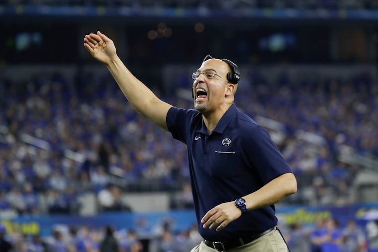Penn State Head coach James Franklin, shown on the sideline at last year's Cotton Bowl, has picked up the sixth commitment for his freshman class of 2022 with the addition of Northeast High School defensive end Ken Talley.