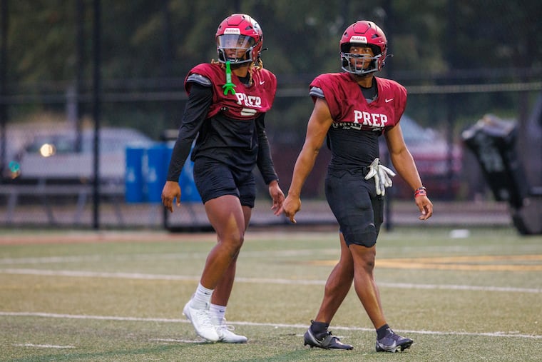 At left are wide receivers David Washington Jr. and Elijah Jones on Aug. 22 at Brady Field.