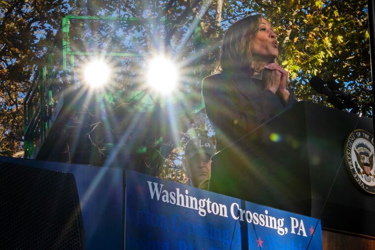 Vice President Kamala Harris speaks at a Republicans for Harris event in Washington Crossing on Wednesday.