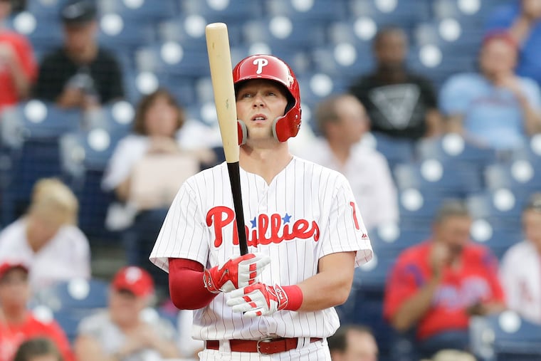 YONG KIM / Staff Photographer<br/>
Rhys Hoskins' three-run homer in the third inning provided all the runs for the Phillies on Monday night. It also was his 30th career homer in only his 119th game, making him the fastest Phillies player ever to reach the 30-homer mark. Hall of Famer Chuck Klein did it in 132 games, Ryan Howard in 134.