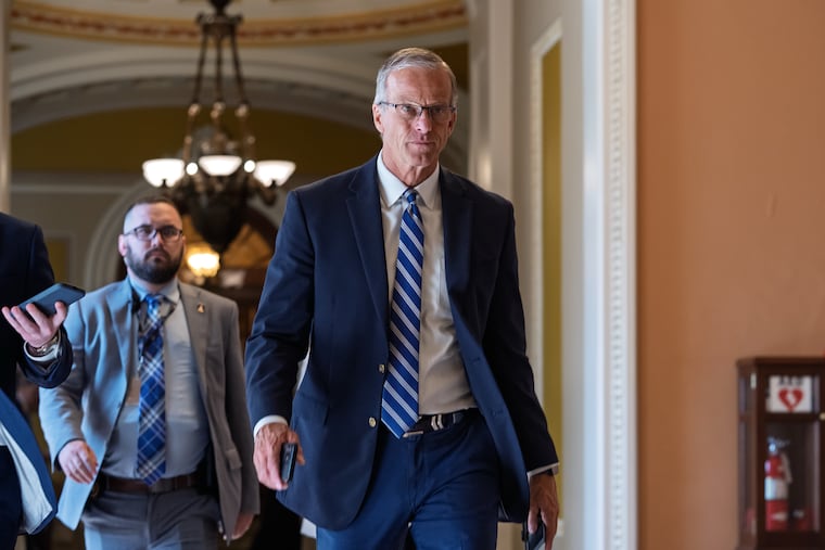 Senate Majority Leader John Thune, R-S.D., walks from the chamber to his office at the Capitol in Washington, Thursday, June 4, 2026.